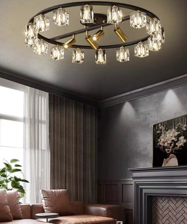 All Copper Luxury Crystal Ceiling Flush Chandelier